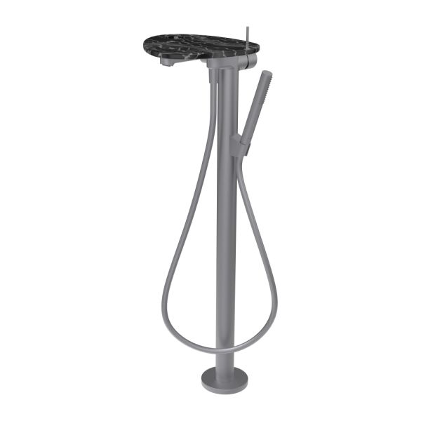 LAUFEN ADA Vaňová páková batéria, vrátane ručnej sprchy a hadice, montáž na podlahu, vrátane poličky s otvorom, PVD nerez/mramor čierny 506, HF506781506000