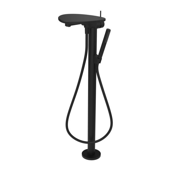 LAUFEN ADA Vaňová páková batéria, vrátane ručnej sprchy a hadice, montáž na podlahu, vrátane poličky bez otvoru, PVD čierna/čierna matná 513, HF506781513060