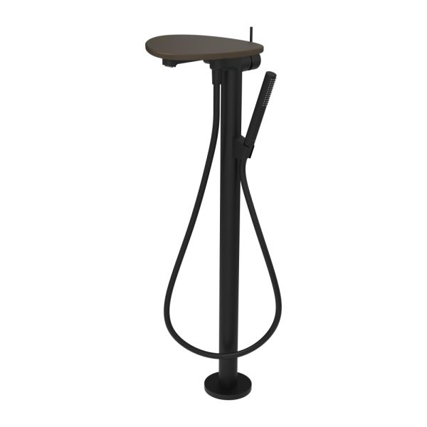 LAUFEN ADA Vaňová páková batéria, vrátane ručnej sprchy a hadice, montáž na podlahu, vrátane poličky bez otvoru, PVD čierna/kávová matná 514, HF506781514060