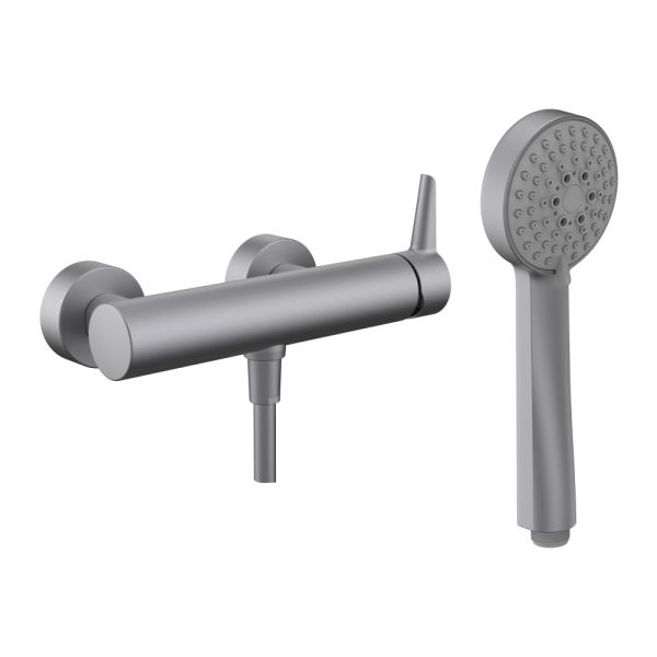 LAUFEN PURE Sprchová nástenná páková batéria so sprchovou syntetickou hadicou 1600 mm a ručnou sprchou MyTwin100, PVD inox kartáčovaná oceľ 423, HF901750423600