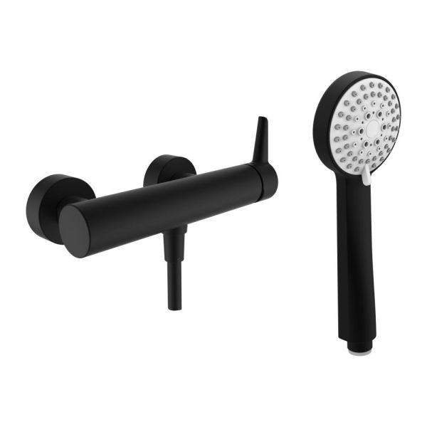 LAUFEN PURE Sprchová nástenná páková batéria so sprchovou syntetickou hadicou 1600 mm a ručnou sprchou MyTwin100, PVD titán čierný mat 428, HF901750428600