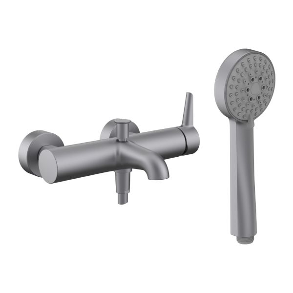 LAUFEN PURE Vaňová nástenná páková batéria, so sprchovou syntetickou hadicou 1600 mm a ručnou sprchou MyTwin100, PVD inox kartáčovaná oceľ 423, HF901760423600