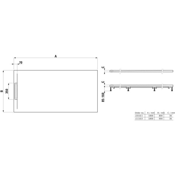 LAUFEN LAUFEN PRO S Sprchová vanička, obdĺžniková, s lineárnym odtokom na kratšej strane, Marbond, 1800x800x36 mm, Antracit 078, H2101850780001