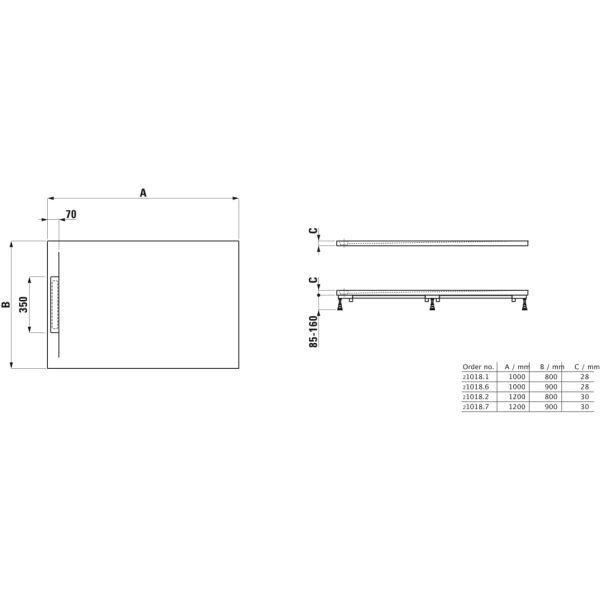 LAUFEN LAUFEN PRO S Sprchová vanička, obdĺžniková, s lineárnym odtokom na kratšej strane, Marbond, 1000x900x28 mm, Biela 000, H2101860000001