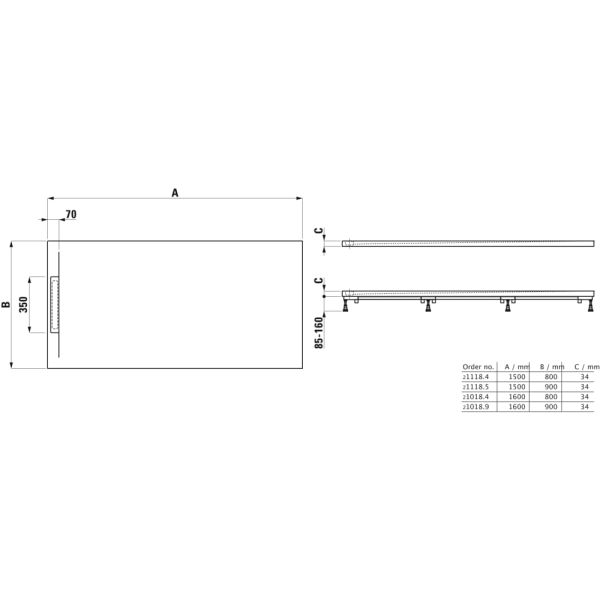 LAUFEN LAUFEN PRO S Sprchová vanička, obdĺžniková, s lineárnym odtokom na kratšej strane, Marbond, 1600x900x34 mm, Antracit 078, H2101890780001