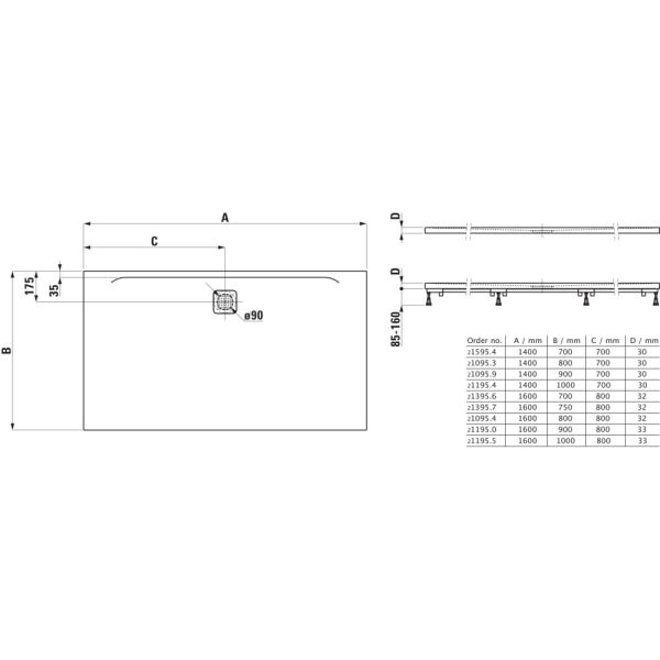LAUFEN LAUFEN PRO Sprchová vanička, obdĺžniková, s odtokom na dlhšej strane, Marbond, 1400x900x30 mm, Svetlo šedá 077, H2109590770001