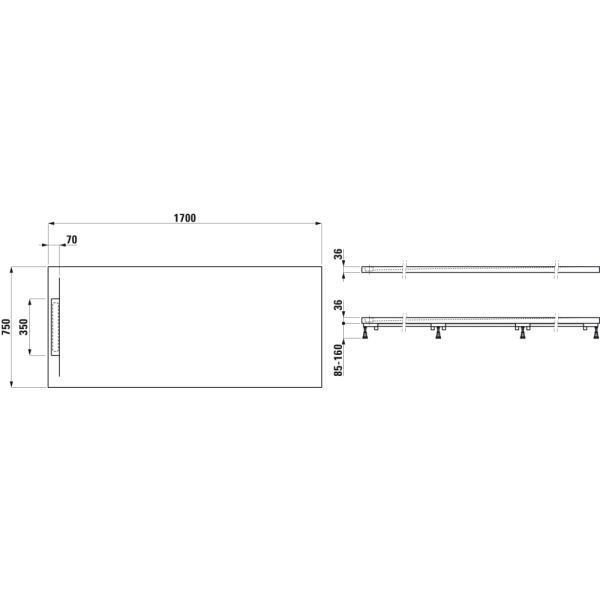 LAUFEN LAUFEN PRO S Sprchová vanička, obdĺžniková, s lineárnym odtokom na kratšej strane, Marbond, 1700x750x36 mm, Betónovo šedá 079, H2111860790001