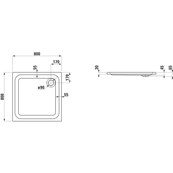 LAUFEN SOLUTIONS Sprchová vanička, sanitárny akrylát, 800x800x30 mm, Biela 000, H2115010000001