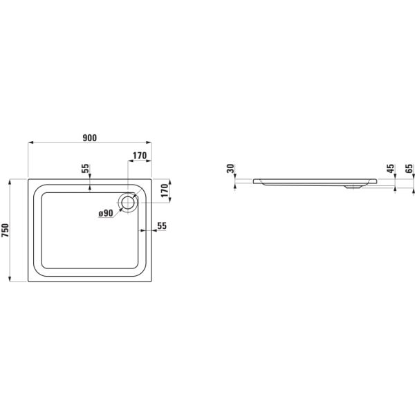 LAUFEN SOLUTIONS Sprchová vanička, sanitárny akrylát, 900x750x30 mm, Biela 000, H2115050000001