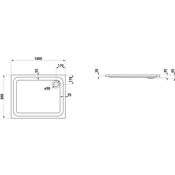 LAUFEN SOLUTIONS Sprchová vanička, sanitárny akrylát, 1000x800x30 mm, Biela 000, H2115080000001