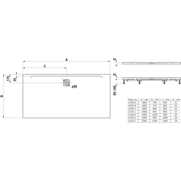 LAUFEN LAUFEN PRO Sprchová vanička, obdĺžniková, s odtokom na dlhšej strane, Marbond, 1800x1000x34 mm, Biela 000, H2119560000001