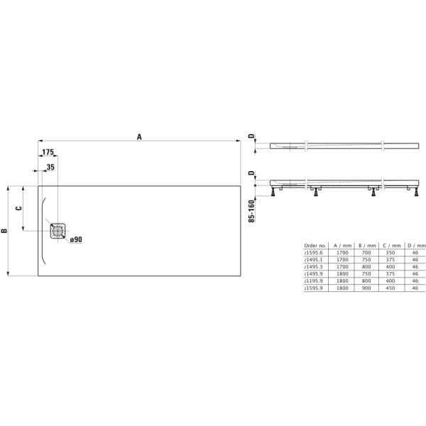 LAUFEN LAUFEN PRO Sprchová vanička, obdĺžniková, s odtokom na kratšej strane, Marbond, 1800x800x46 mm, Antracit 078, H2119590780001