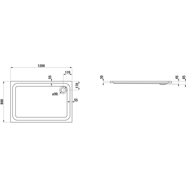 LAUFEN SOLUTIONS Sprchová vanička, sanitárny akrylát, 1200x800x30 mm, Biela 000, H2125020000001