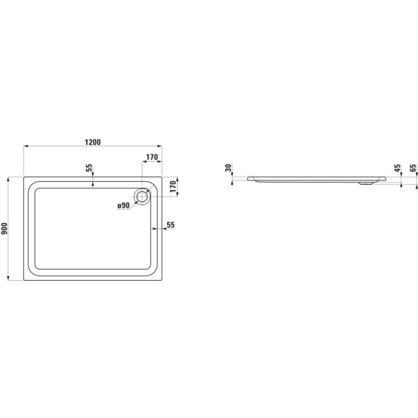 LAUFEN SOLUTIONS Sprchová vanička, sanitárny akrylát, 1200x900x30 mm, Biela 000, H2125030000001