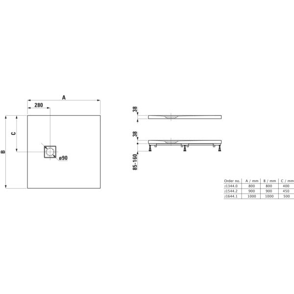 LAUFEN SOLUTIONS Sprchová vanička, štvorcová, s odtokom na boku, Marbond, 800x800x38 mm, Biela 000, H2134400000001