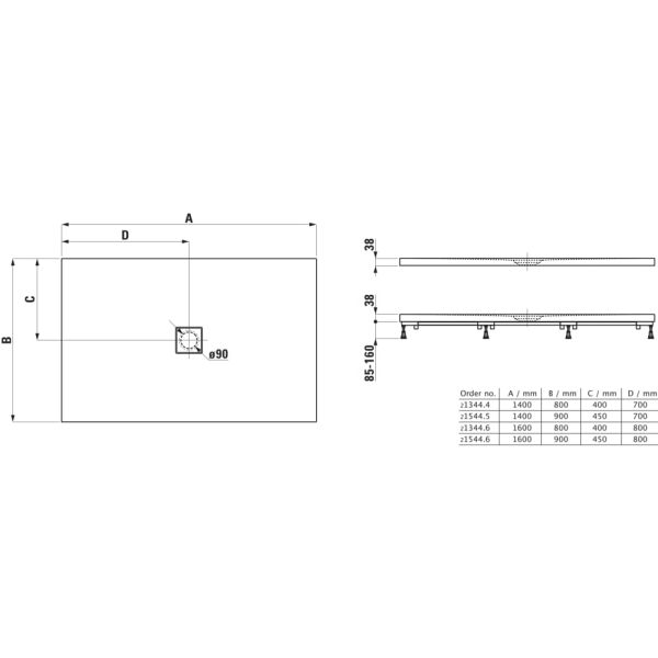 LAUFEN SOLUTIONS Sprchová vanička, obdĺžniková, s odtokom uprostred, Marbond, 1600x800x38 mm, Biela 000, H2134460000001