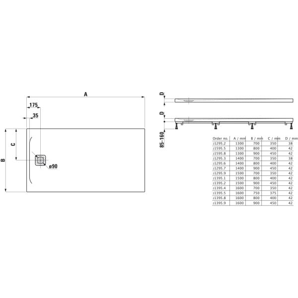 LAUFEN LAUFEN PRO Sprchová vanička, obdľžniková, s odtokom na kratšej strane, 1600x700x42 mm, Svetlo šedá 077, H2139540770001