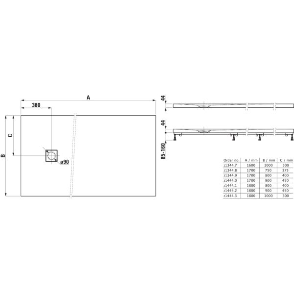 LAUFEN SOLUTIONS Sprchová vanička, obdĺžniková, s odtokom na boku, Marbond, 1800x900x44 mm, Biela 000, H2144420000001