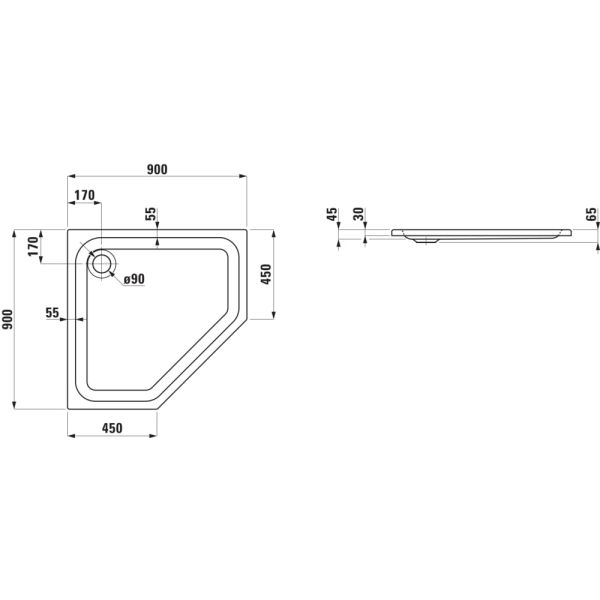 LAUFEN SOLUTIONS Sprchová vanička, sanitárny akrylát, 900x900x30 mm, Biela 000, H2145020000001