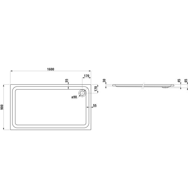LAUFEN SOLUTIONS Sprchová vanička, sanitárny akrylát, 1600x900x30 mm, Biela 000, H2145080000001