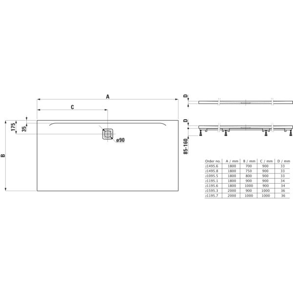 LAUFEN LAUFEN PRO Sprchová vanička, obdĺžniková, s odtokom na dlhšej strane, Marbond, 1800x700x33 mm, Biela 000, H2149560000001
