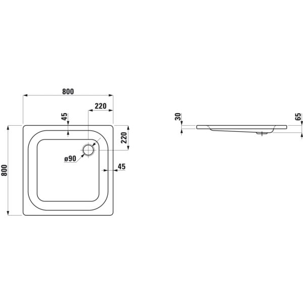 LAUFEN PLATINA Oceľová sprchová vanička, hrúbka 3,5 mm, 800x800x65 mm, Biela / protišmyková 600, H2150116000401