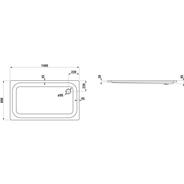 LAUFEN PLATINA Oceľová sprchová vanička, hrúbka 3,5 mm, 1400x800x65 mm, Biela 000, H2150160000401