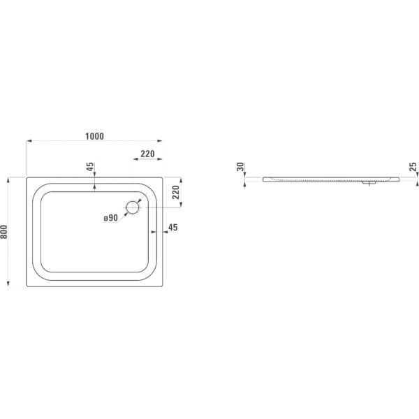 LAUFEN PLATINA Oceľová sprchová vanička, 1000x800x25 mm, Biela matná 757, H2150407570401