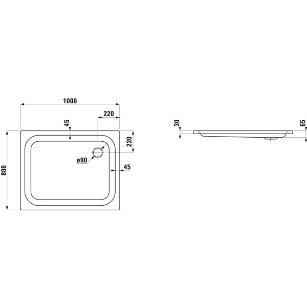 LAUFEN PLATINA Oceľová sprchová vanička, 1000x800x65 mm, Biela 000, H2150410000401