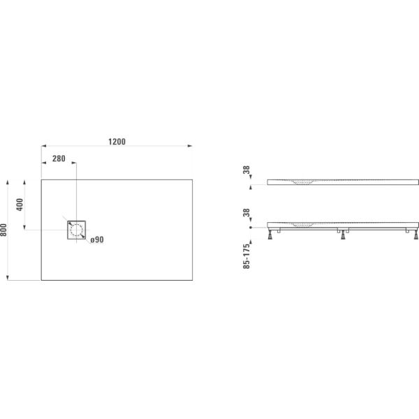 LAUFEN SOLUTIONS Sprchová vanička, obdĺžniková, pre inštaláciu v úrovni podlahy, Marbond, 1200x800x38 mm, Biela 000, H2154410000001