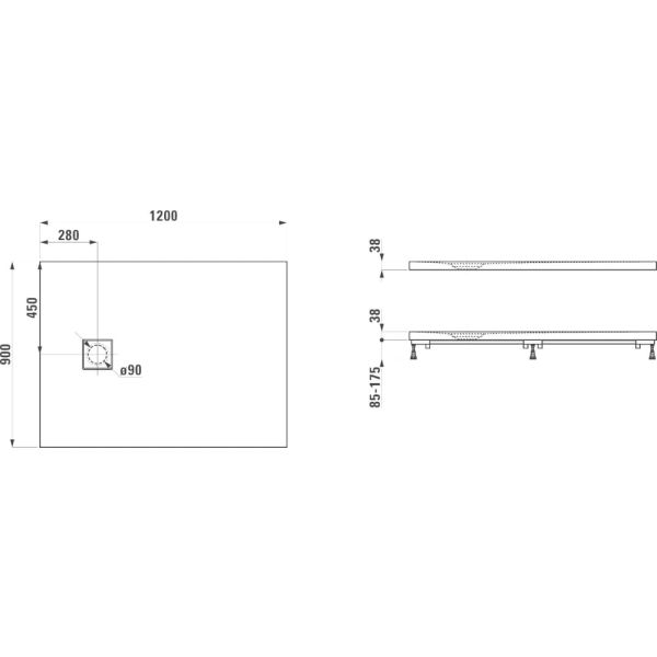 LAUFEN SOLUTIONS Sprchová vanička, obdĺžniková, pre inštaláciu v úrovni podlahy, Marbond, 1200x900x38 mm, Biela 000, H2154440000001