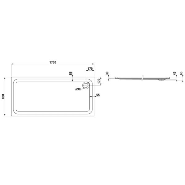 LAUFEN SOLUTIONS Sprchová vanička, sanitární akrylát, 1700x800x30 mm, Biela 000, H2155070000001