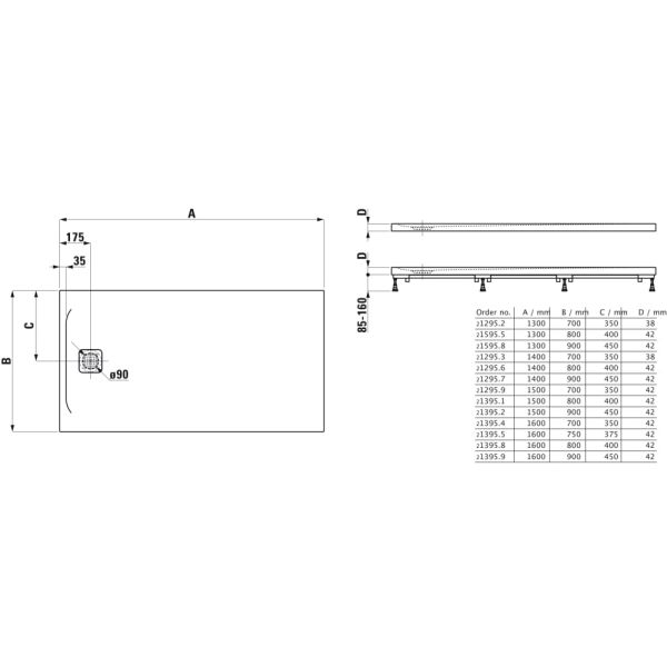 LAUFEN LAUFEN PRO Sprchová vanička, obdĺžniková, s odtokom na kratšej strane, Marbond, 1300x800x42 mm, Biela 000, H2159550000001