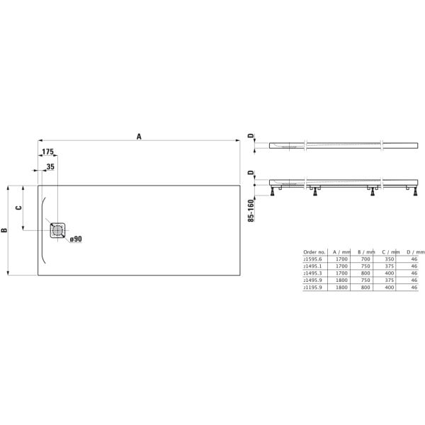 LAUFEN LAUFEN PRO Sprchová vanička, obdĺžniková, s odtokom na kratšej strane, Marbond, 1700x700x46 mm, Biela 000, H2159560000001