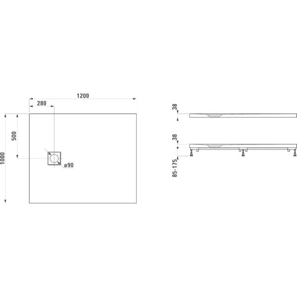 LAUFEN SOLUTIONS Sprchová vanička, obdĺžniková, pre inštaláciu v úrovni podlahy, Marbond, 1200x1000x38 mm, Biela 000, H2164420000001
