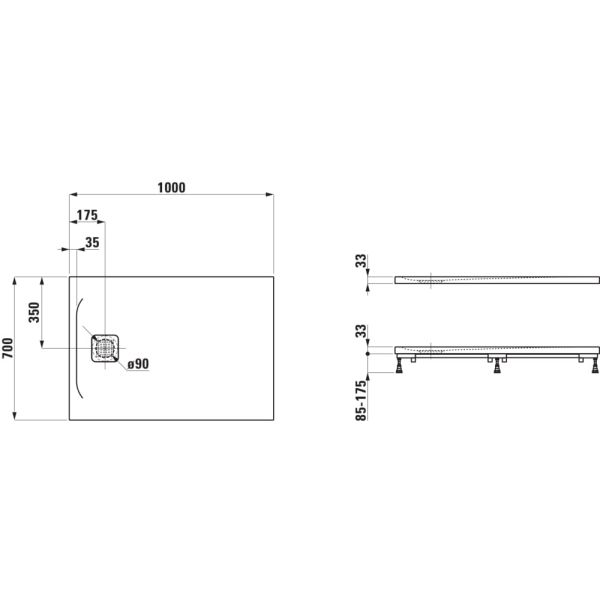 LAUFEN LAUFEN PRO Sprchová vanička Marbond s odtokom na boku, 1000x700x28 mm, Antracit 078, H2169570780001