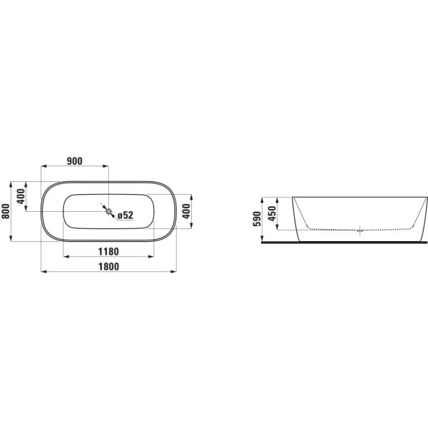 LAUFEN MEDA Vaňa, samostatne stojaca, materiál Marbond, 1800x800x590 mm, H2201121670001