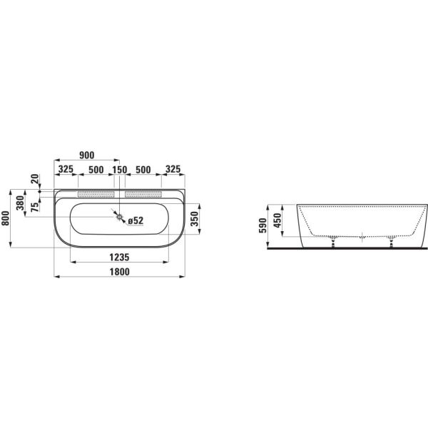LAUFEN MEDA Vaňa, ku stene (D - tvar), materiál Marbond, 1800x800x590 mm, H2201170000001