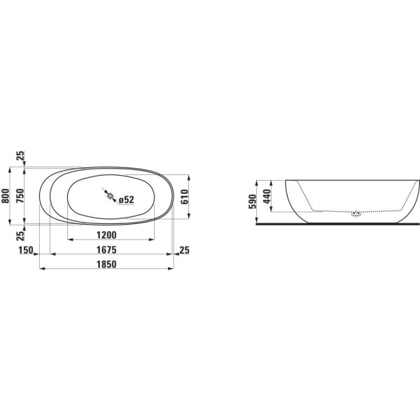 LAUFEN ILBAGNOALESSI Vaňa, samostatne stojaca, materiál Sentec, 1850x800x590 mm, H2209721880001
