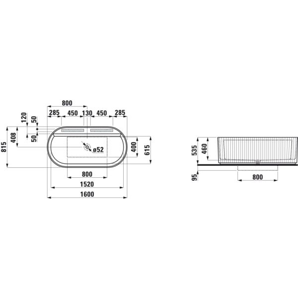 LAUFEN SONAR Vaňa s reliéfom, samostatne stojaca, materiál Marbond, 1600x815x535 mm, H2213420000001