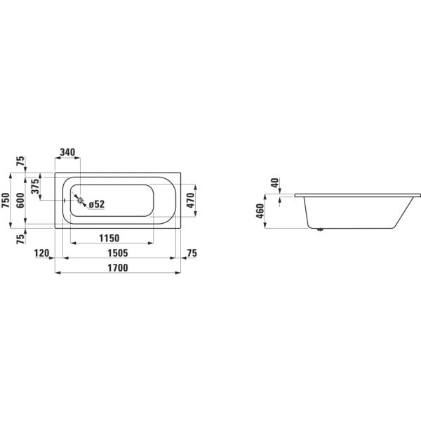 LAUFEN SOLUTIONS Vaňa, vstavaná verzia, 1700x750x460 mm, H2235000000001