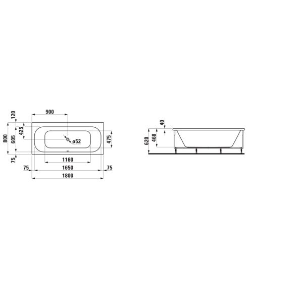 LAUFEN SOLUTIONS Vaňa s konštrukciou a L-panelom ľavým, 1800x800x620 mm, H2245050000001