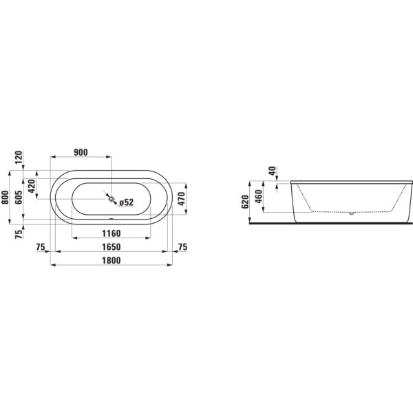 LAUFEN SOLUTIONS Vaňa, oválna, samostatne stojaca, s hliníkovou konštrukciou, s panelom, 1800x800x620 mm, H2245120000001