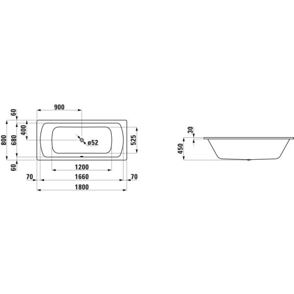 LAUFEN MODERNA PLUS Obdĺžníková vaňa, 1800x800x450 mm, H2250606000401