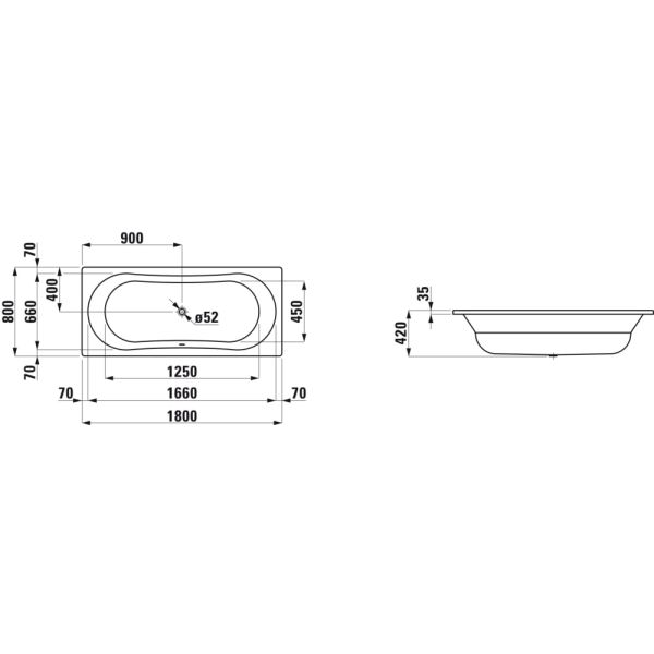 LAUFEN THALLIUM Oceľová vaňa, hrúbka 3 mm, 1800x800x420 mm, H2250900000401