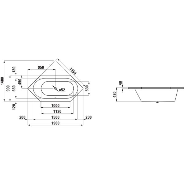 LAUFEN SOLUTIONS Vaňa, vstavaná verzia, 1900x900x480 mm, H2255200000001