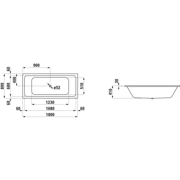 LAUFEN LAUFEN PRO S Oceľová vaňa, vstavaná verzia, hrúbka 3,5 mm, 1800x800x575 mm, H2271807570401