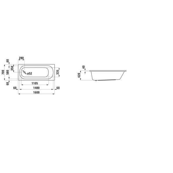 LAUFEN LUA Vaňa, vstavaná verzia, 1600x700x420 mm, H2300800000001