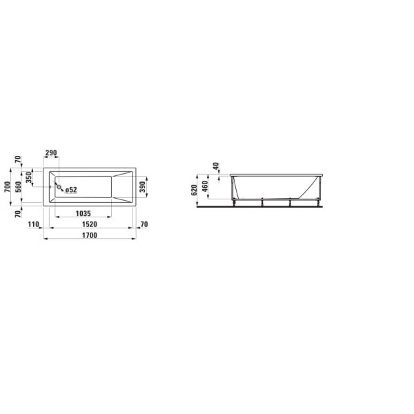 LAUFEN LAUFEN PRO Vaňa s konštrukciou a L-panelom ľavým, objem 160 l, 1700x700x620 mm, H2309550006051