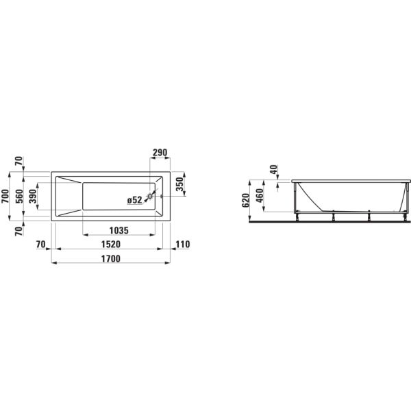 LAUFEN LAUFEN PRO Vaňa s konštrukciou a L-panelom pravým, objem 160 l, 1700x700x620 mm, H2309560006051